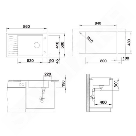 Blanco Elon XL 8 - Évier en silgranit 860x500 mm, avec accessoires, InFino, blanc 524874