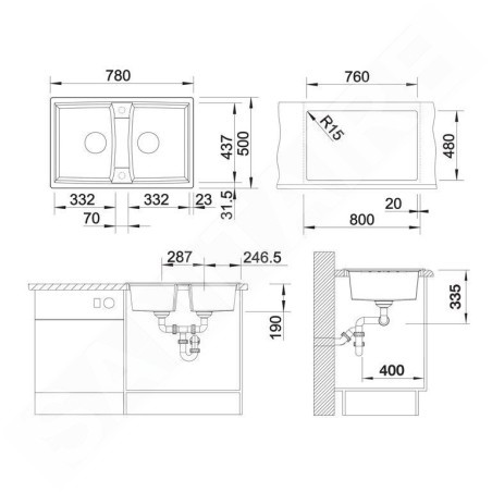 Blanco Lexa 8 - Évier en silgranit, 780x500 mm, avec commande de vidage, InFino, anthracite 524950