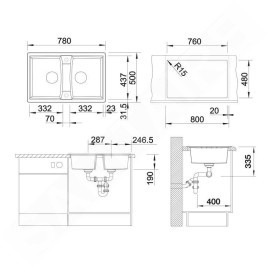 Blanco Lexa 8 - Évier en silgranit, 780x500 mm, avec commande de vidage, InFino, blanc 524954