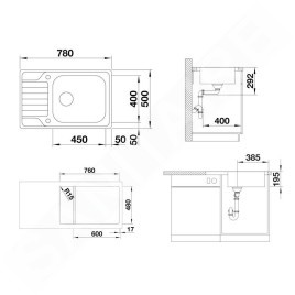 Blanco Dinas XL 6 - Évier, 780x500 mm, avec commande du vidage, inox brossé 525120
