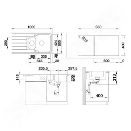 Blanco Classimo - Évier, 100x50 mm, avec commande du vidage, InFino, inox brossé 525328