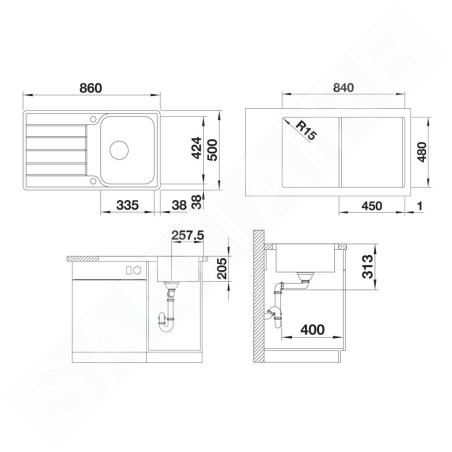 Blanco Classimo - Évier, 86x50 mm, avec commande du vidage, InFino, inox brossé 525330