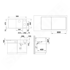 Blanco Axia III 6 - Évier en silgranit, 990x500 mm, avec commande de vidage et accessoires, InFino, blanc doux 527047