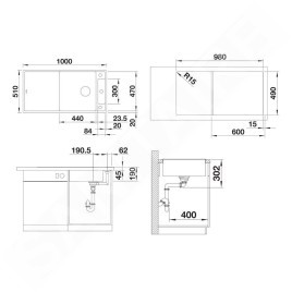 Blanco Axia III XL 6 - Évier en silgranit 1000x510 mm, avec commande de vidage et accessoires, InFino, blanc doux 527051