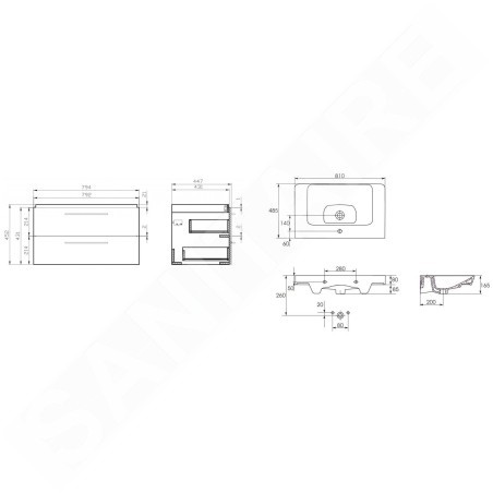 Cersanit Lara - Meuble avec lavabo, 45x79x45 cm, 2 tiroirs, blanc S801-338-DSM