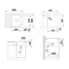 Blanco Elon 45 - Évier en silgranit, 650x500 mm, avec accessoires, InFino, blanc doux 527067