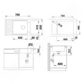 Blanco Elon XL 6 - Évier en silgranit, 780x500 mm, avec commande de vidage et accessoires, InFino, blanc doux 527070