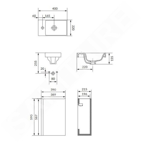 Cersanit Moduo - Meuble avec lavabo, 59x39x22 cm, 1 porte, charnières G/D, anthracite S801-467-DSM