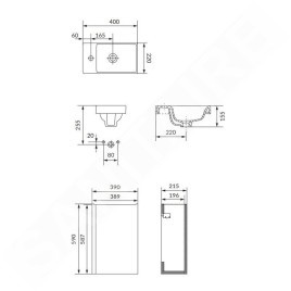 Cersanit Moduo - Meuble avec lave-mains, 59x39x22 cm, 1 porte, charnières G/D, anthracite S801-475