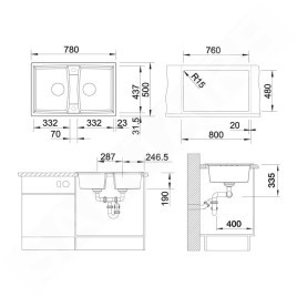 Blanco Lexa 8 - Évier en silgranit, 780x500 mm, InFino, blanc doux 527098