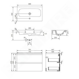 Cersanit Moduo - Meuble avec lavabo, 57x80x45 cm, 2 tiroirs, anthracite S801-484