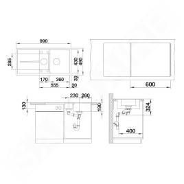 Blanco Metra 6 - Évier en silgranit, 990x490 mm, avec commande de vidage et accessoires, blanc doux 527118