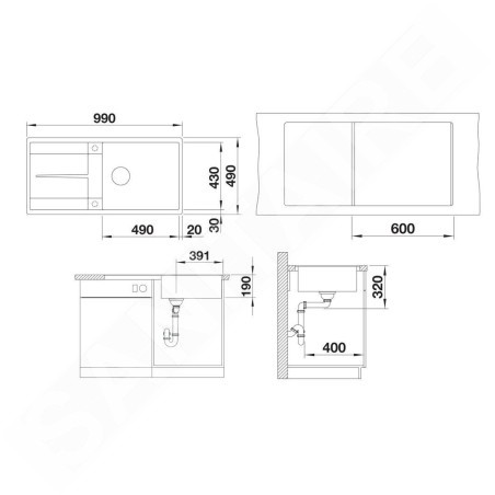 Blanco Metra XL 6 - Évier en silgranit, 990x490 mm, avec commande de vidage, blanc doux 527125