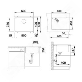 Blanco Etagon 500 - Évier en silgranit, 530x460 mm, avec accessoires, InFino, gris 527258