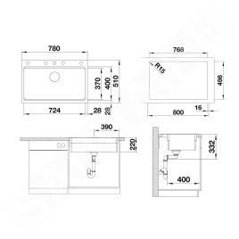 Blanco Etagon 8 - Évier en silgranit, 780x510 mm, avec accessoires, InFino, gris 527262