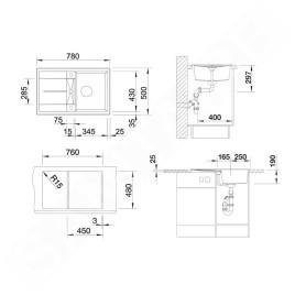 Blanco Metra 45 - Évier en silgranit, 780x500 mm, gris 527289