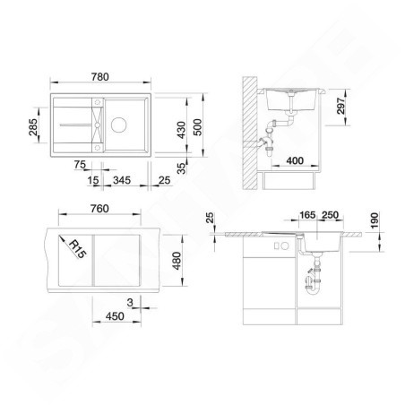 Blanco Metra 45 - Évier en silgranit, 780x500 mm, gris 527289