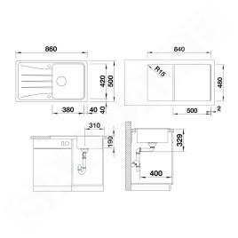 Blanco Sona 5 - Évier en silgranit, 860x500 mm, gris 527334