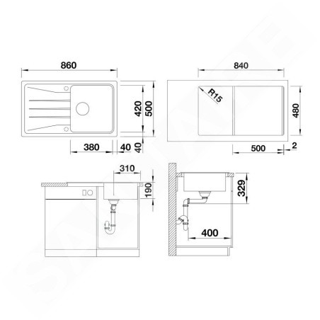 Blanco Sona 5 - Évier en silgranit, 860x500 mm, gris 527334