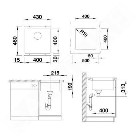 Blanco Subline 400 - Évier en Silgranit, 430x460 mm, InFino, gris 527349