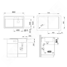 Blanco Zenar 45 - Évier en silgranit, 860x510 mm, avec commande de vidage, InFino, gris 527359