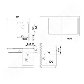 Blanco Zenar 5 - Évier en silgranit, 903x498 mm, avec commande de vidage, InFino, gris 527366