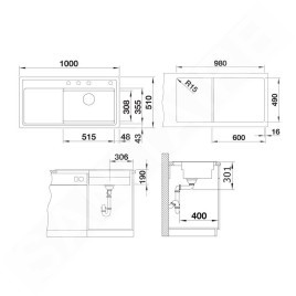 Blanco Zenar XL 6 - Évier en silgranit 1000x510 mm, avec commande de vidage et accessoires, InFino, gris 527373