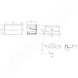 Cersanit Lara - Meuble avec lavabo, 45x79x45 cm, 2 tiroirs, gris S801-214-DSM
