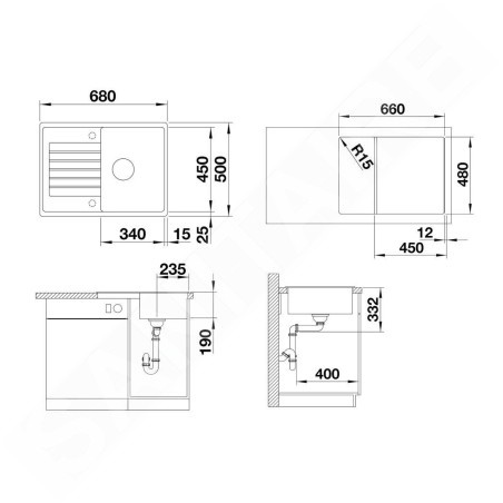Blanco Zia 45 - Évier en silgranit, 680x500 mm, gris 527380