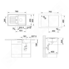 Blanco Zia 45 - Évier en silgranit, 780x500 mm, gris 527383