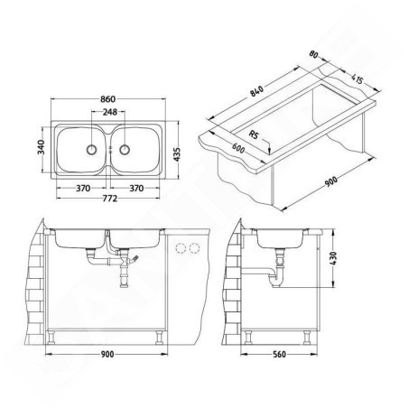Alveus Basic - Évier 860x435 mm, inox 1008846