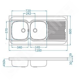 Alveus Classic - Évier 1200x600 mm, bac à droite, inox 1008991