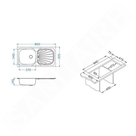 Alveus Basic - Évier 860x435 mm, inox 1008993
