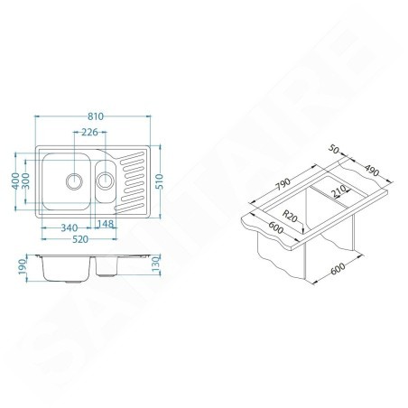 Alveus Elegant - Évier 810x510 mm, inox 1009247
