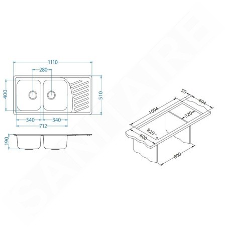 Alveus Elegant - Évier 1110x510 mm, inox 1009386