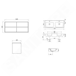Cersanit Crea - Meuble avec lavabo, 53x119x45 cm, 4 tiroirs, blanc S801-323