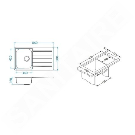 Alveus Line - Évier 860x500 mm, inox 1065579