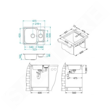 Alveus Line - Évier 615x500 mm, inox 1065676
