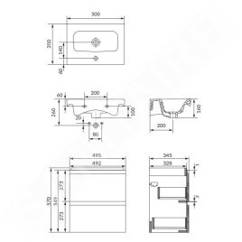Cersanit Moduo - Meuble avec lavabo, 57x50x35 cm, 2 tiroirs, anthracite S801-478
