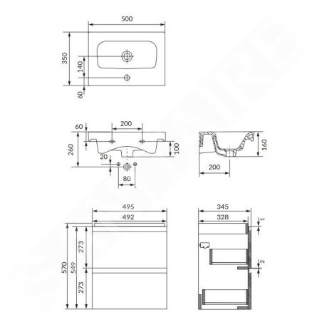 Cersanit Moduo - Meuble avec lavabo, 57x50x35 cm, 2 tiroirs, anthracite S801-478