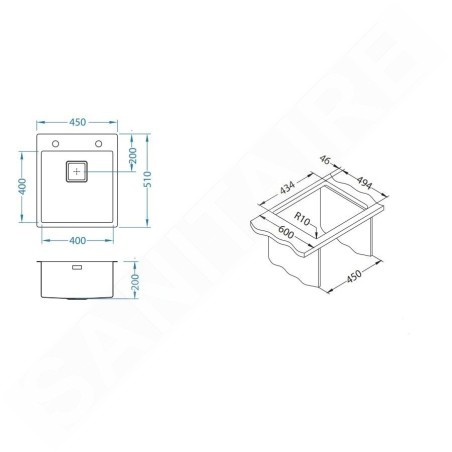 Alveus Stylux - Évier 450x510 mm, avec commande du vidage, inox 1084278