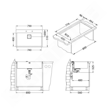 Alveus Stylux - Évier 790x510 mm, avec commande du vidage, inox 1084292