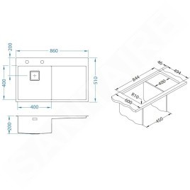 Alveus Stylux - Évier 860x510 mm, avec commande de vidage, bac à droite, inox 1084294