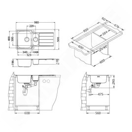 Alveus Line Maxim - Évier 980x500 mm, avec commande du vidage, inox 1085943