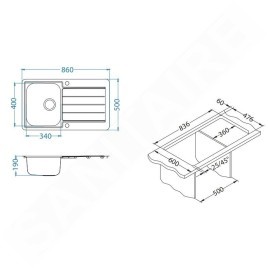Alveus Line Maxim - Évier 860x500 mm, avec commande du vidage, inox 1085945