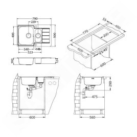 Alveus Line Maxim - Évier 790x500 mm, avec commande du vidage, inox 1085948