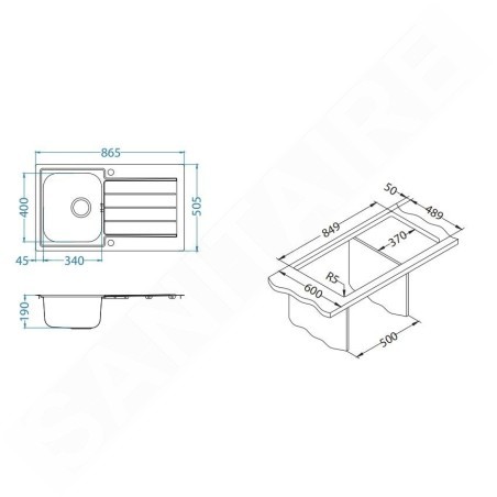 Alveus Line Maxim - Évier 865x505 mm, avec commande du vidage, inox 1085954