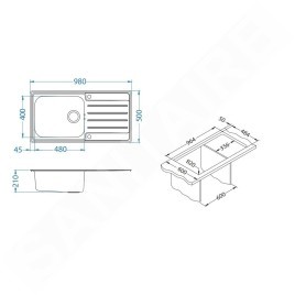 Alveus Praktik - Évier 980x500 mm, avec commande du vidage, inox 1085977