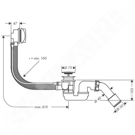 Hansgrohe Flexaplus - Ensemble complet avec garniture de vidage et trop-plein pour baignoires normales chrome 58143000