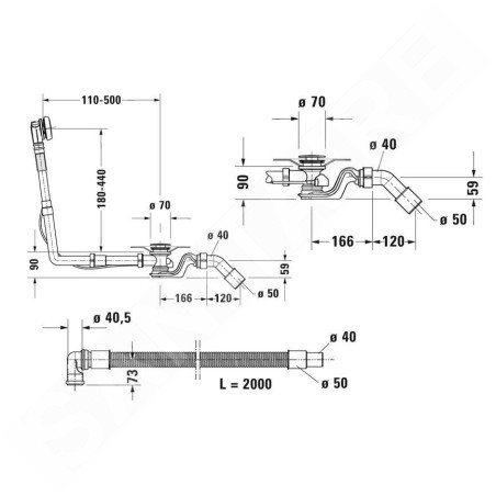 Duravit Accessoires - Garniture de vidage et de trop-plein pour baignoire, bowden, chrome 792208000001000